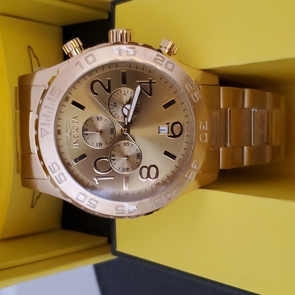 Invicta Men's 1270 Specialty Chronograph Gold Dial 18k Gold Ion-Plated Stainless - Picture 8 of 11